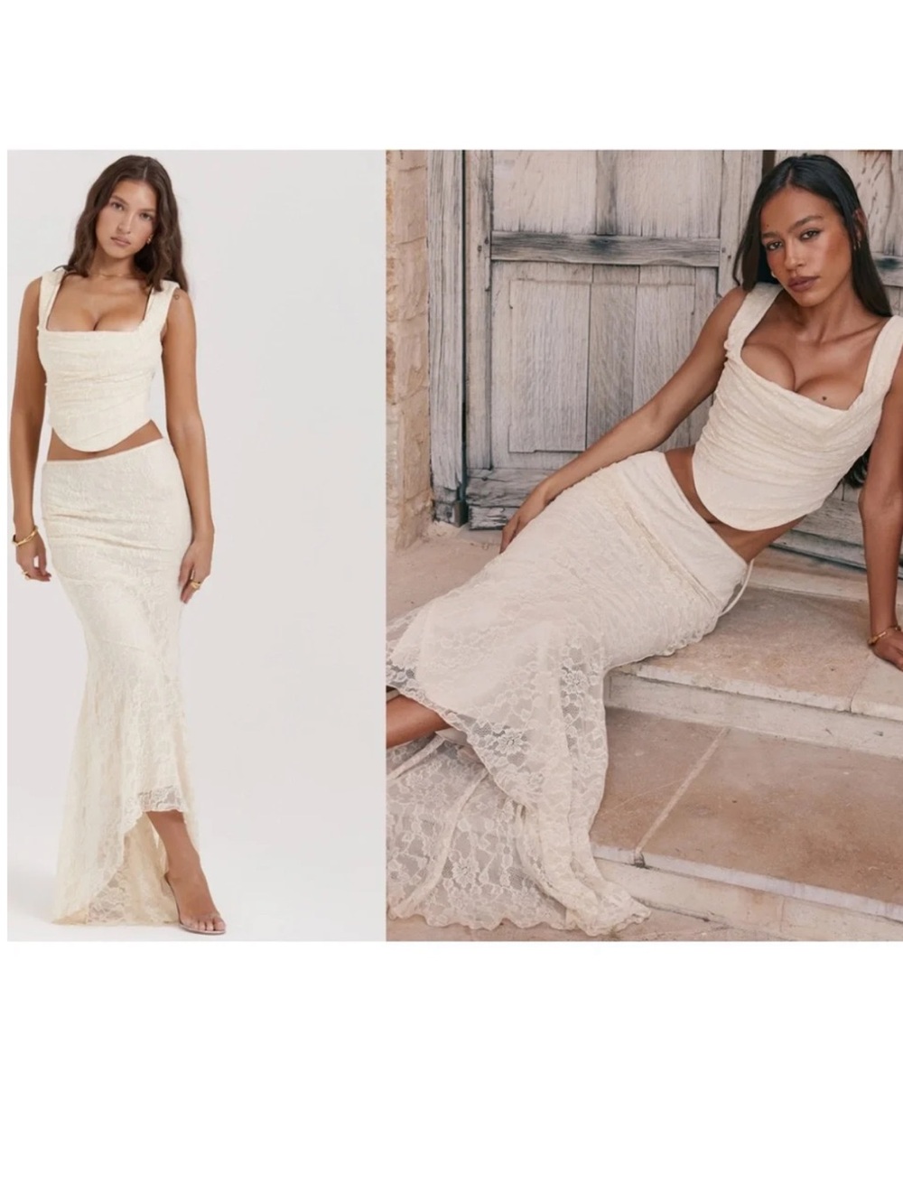 House of CB Cream Lace Mermaid Maxi Skirt AND Top Set